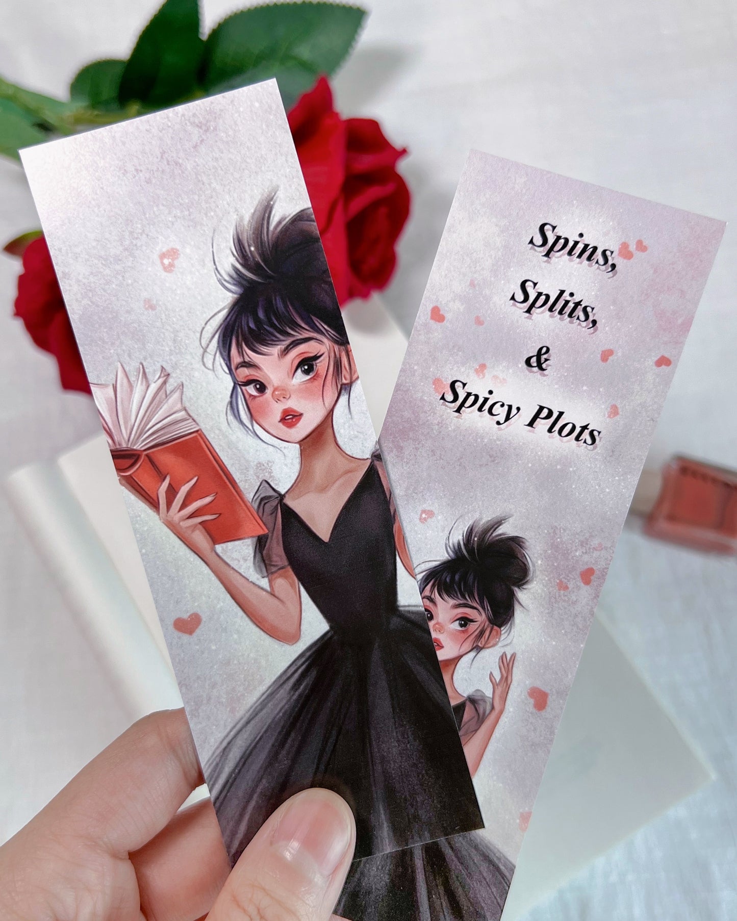 👯♀️"Spins, Splits, & Spicy Plots" Ballerina Book Girl Double-Sided Bookmark📙
