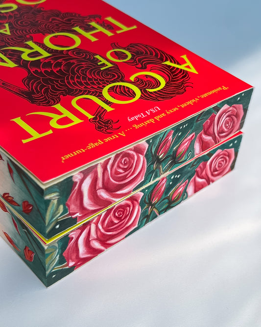 🥀Hand-Painted Edges 'A Court of Thorns and Roses' by Sarah J. Maas - Masked Warrior Edition🦊✨