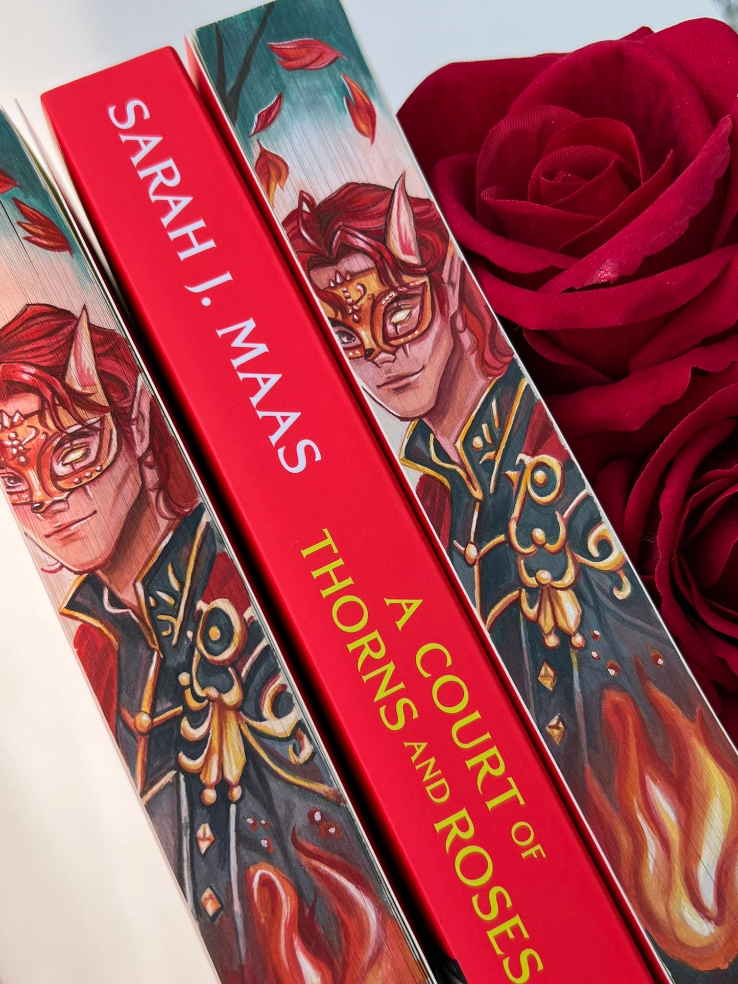 🥀Hand-Painted Edges 'A Court of Thorns and Roses' by Sarah J. Maas - Masked Warrior Edition🦊✨
