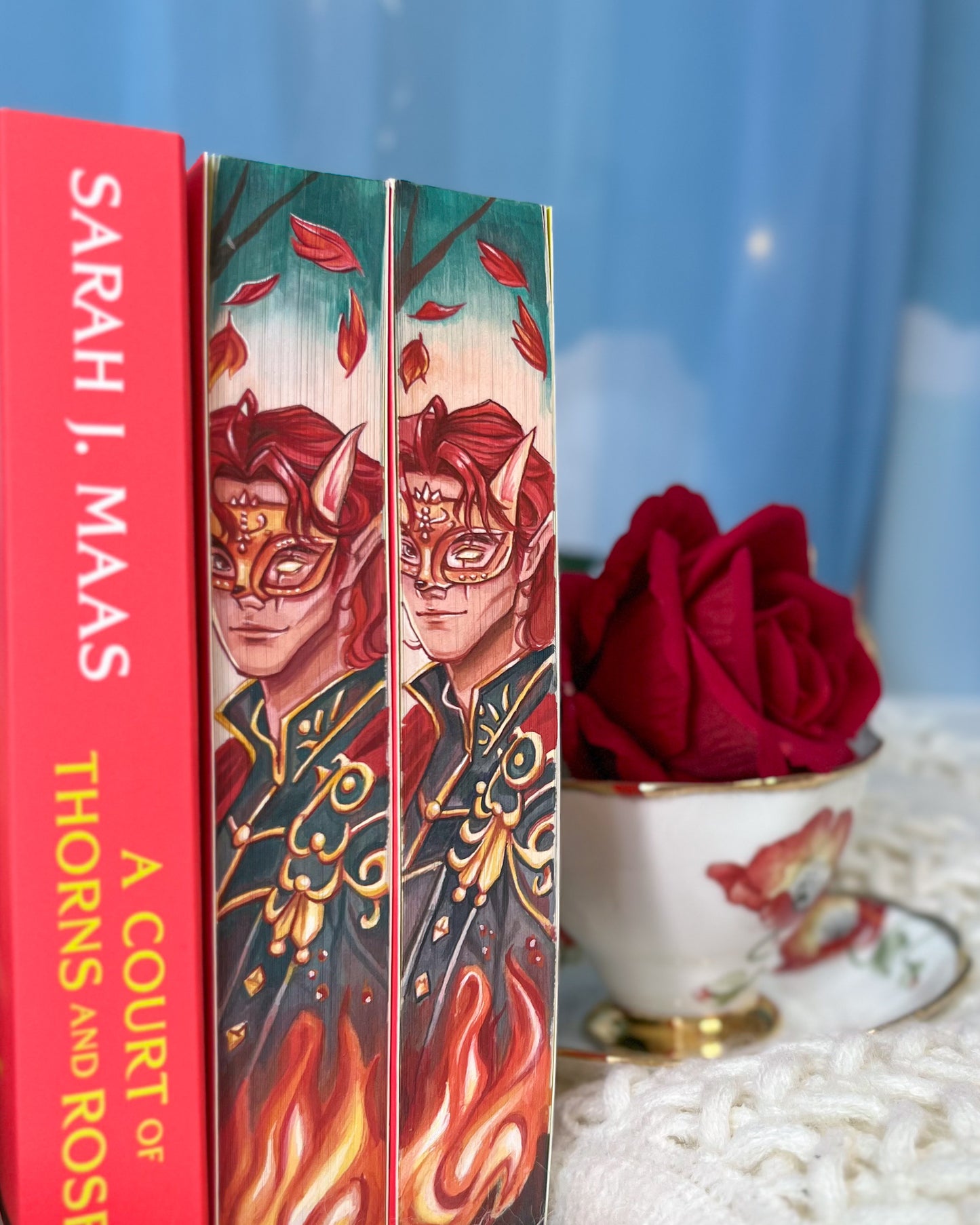 🥀Hand-Painted Edges 'A Court of Thorns and Roses' by Sarah J. Maas - Masked Warrior Edition🦊✨