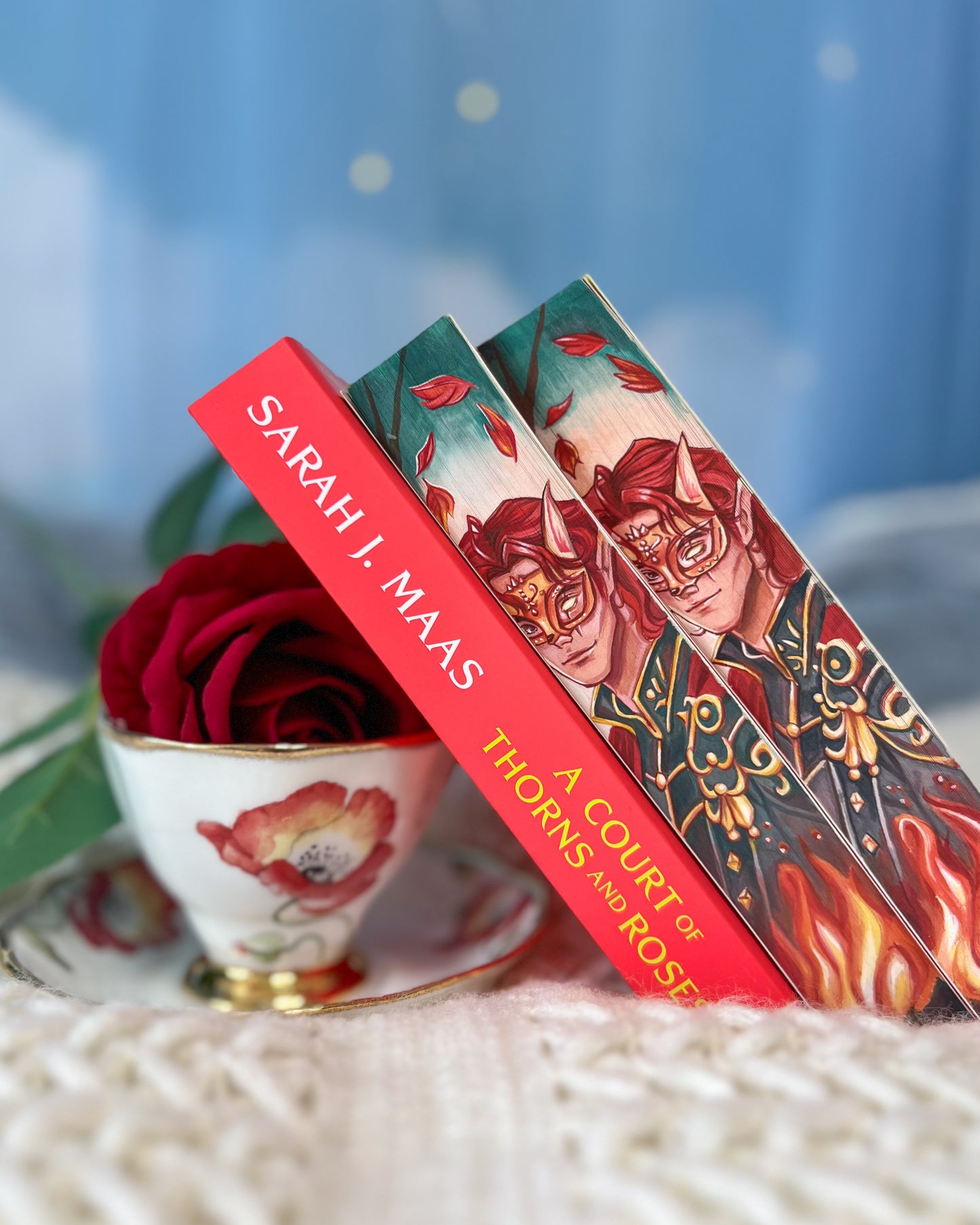🥀Hand-Painted Edges 'A Court of Thorns and Roses' by Sarah J. Maas - Masked Warrior Edition🦊✨