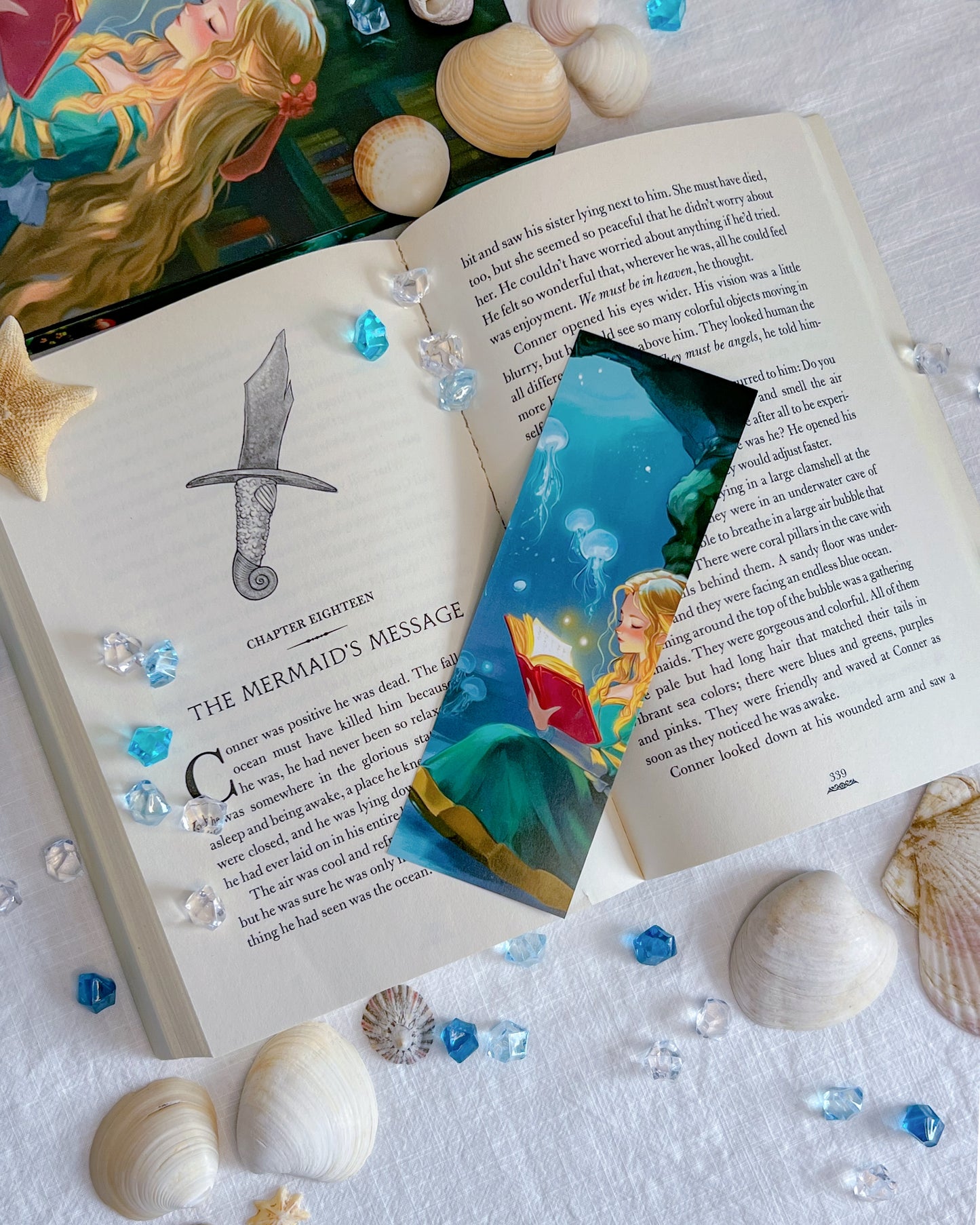 🧜‍♀️Tales Beneath the Tides – Bookmark & Sprayed-Edges Notebook Set🐚