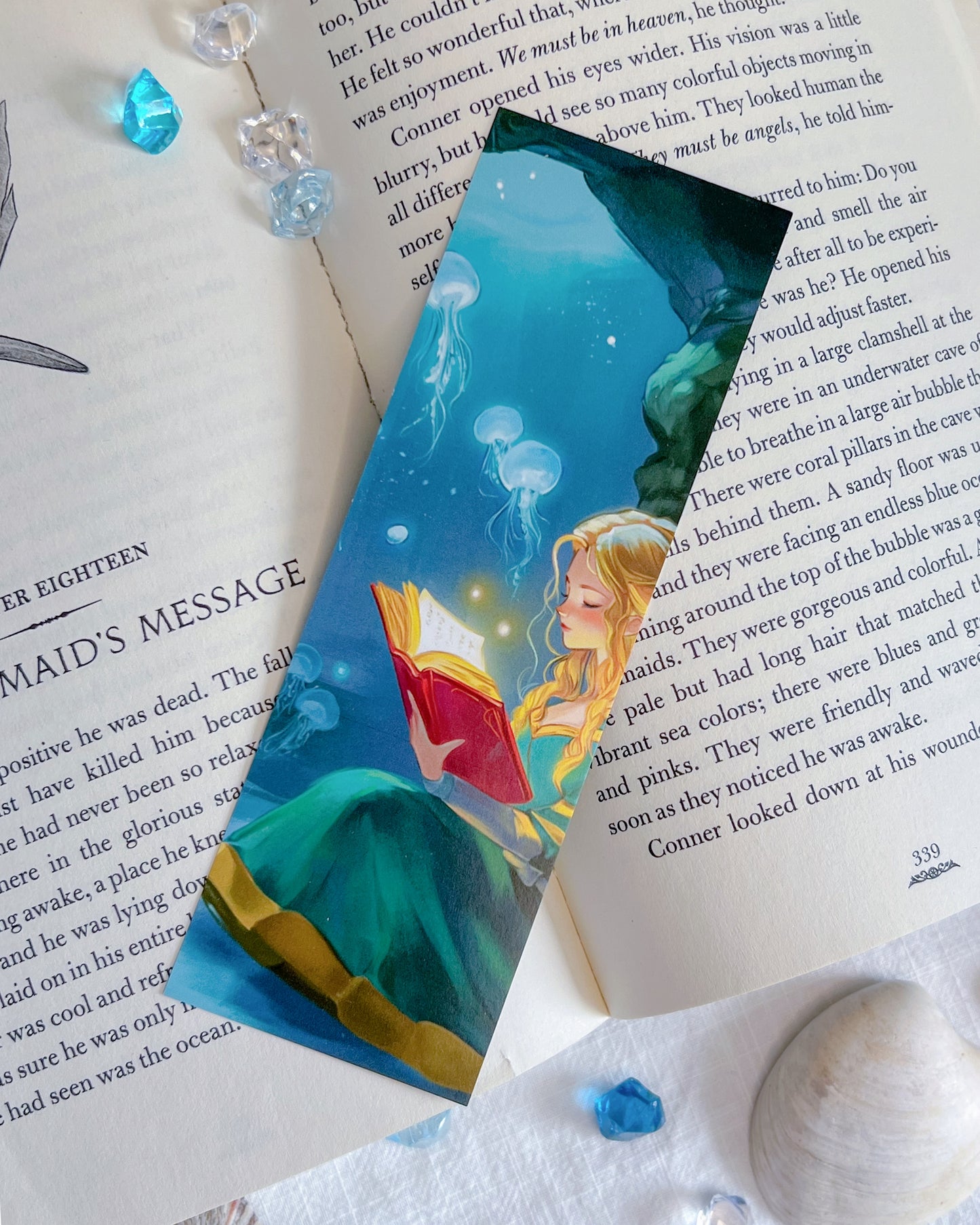 🧜‍♀️Tales Beneath the Tides – Bookmark & Sprayed-Edges Notebook Set🐚