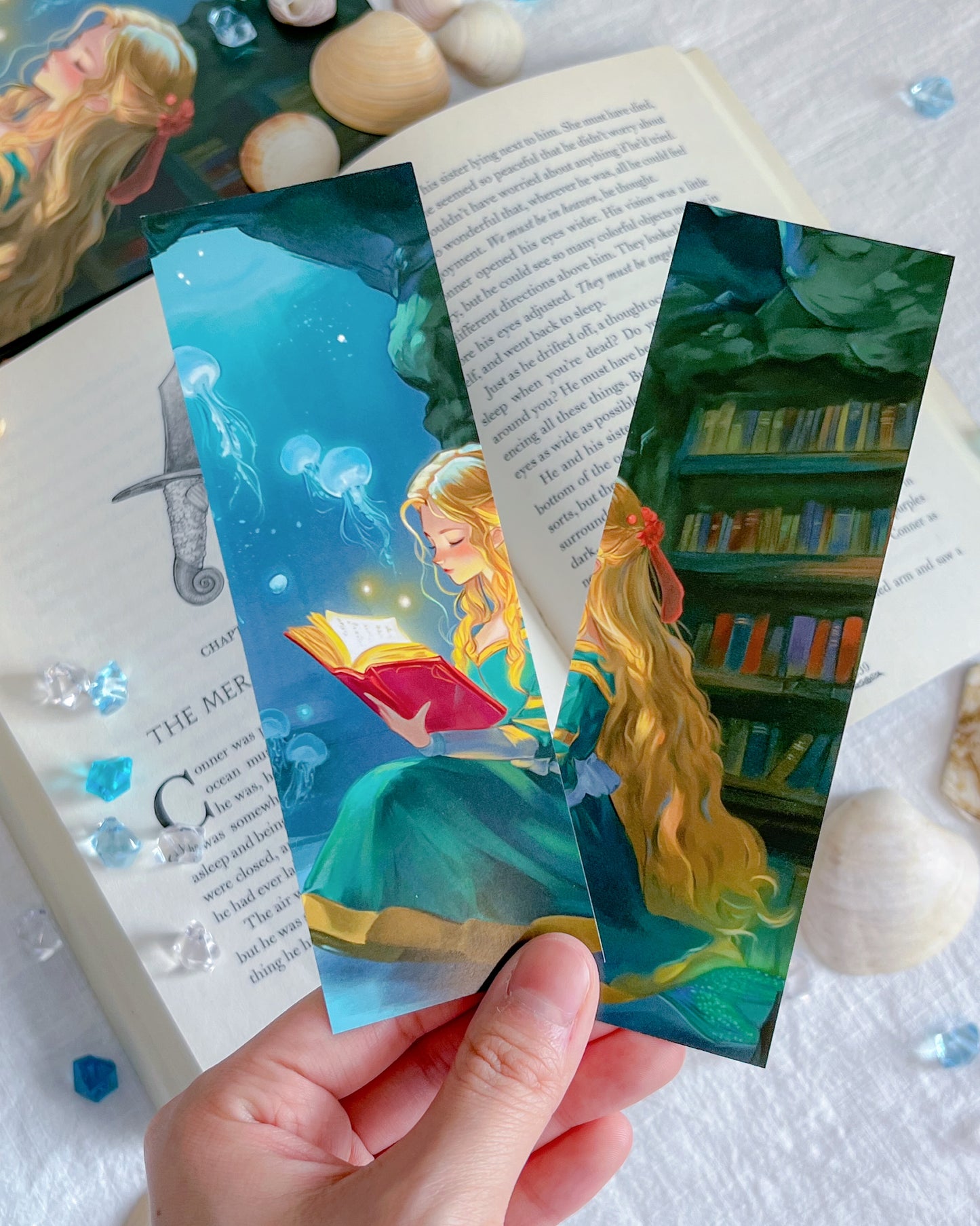 🧜‍♀️Tales Beneath the Tides – Bookmark & Sprayed-Edges Notebook Set🐚