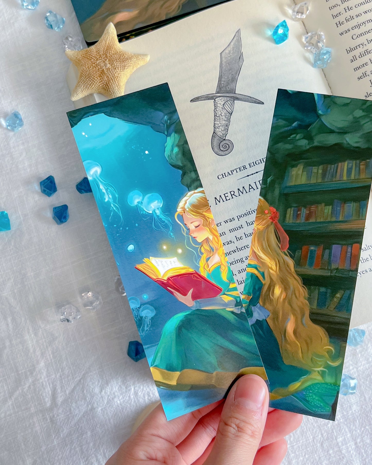 🧜‍♀️Tales Beneath the Tides – Bookmark & Sprayed-Edges Notebook Set🐚