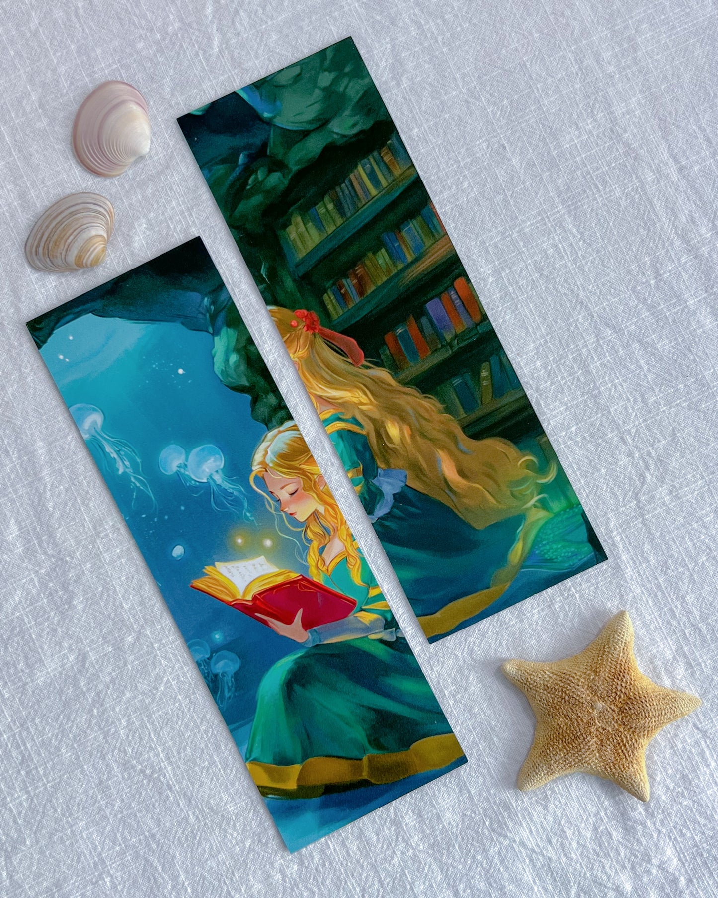 🧜‍♀️Tales Beneath the Tides – Bookmark & Sprayed-Edges Notebook Set🐚