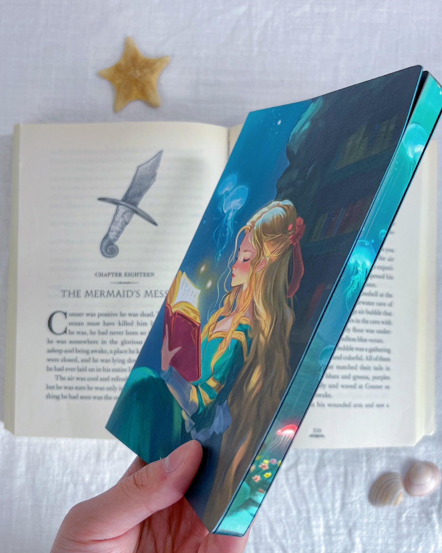 🧜‍♀️Tales Beneath the Tides – Bookmark & Sprayed-Edges Notebook Set🐚