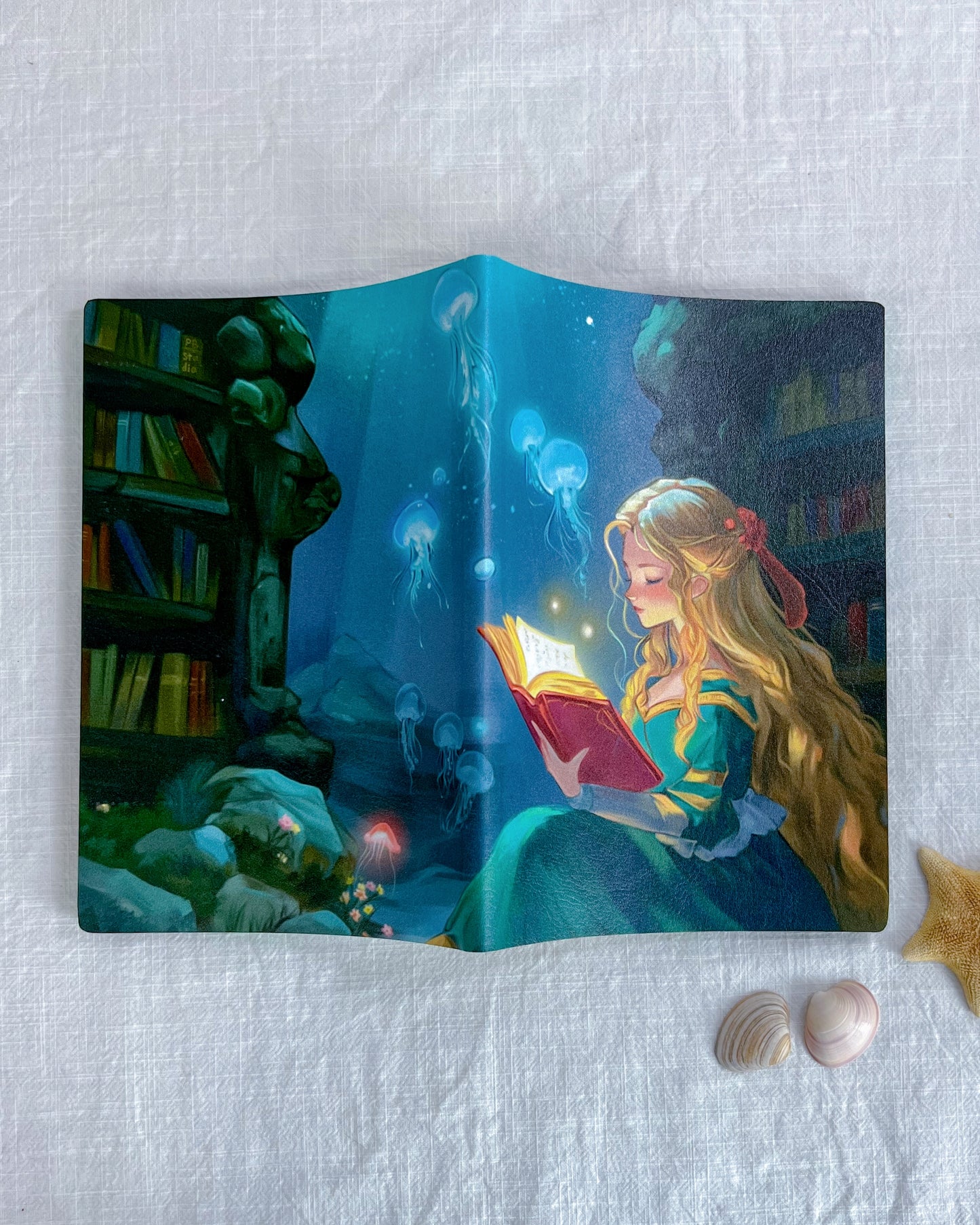 🧜‍♀️Tales Beneath the Tides – Bookmark & Sprayed-Edges Notebook Set🐚