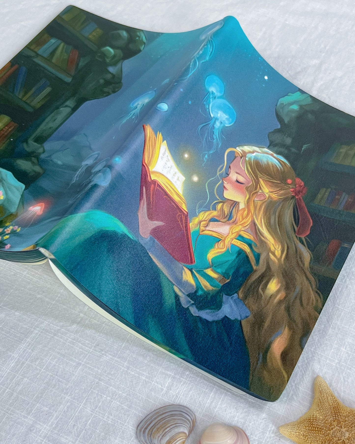 🧜‍♀️Tales Beneath the Tides – Bookmark & Sprayed-Edges Notebook Set🐚