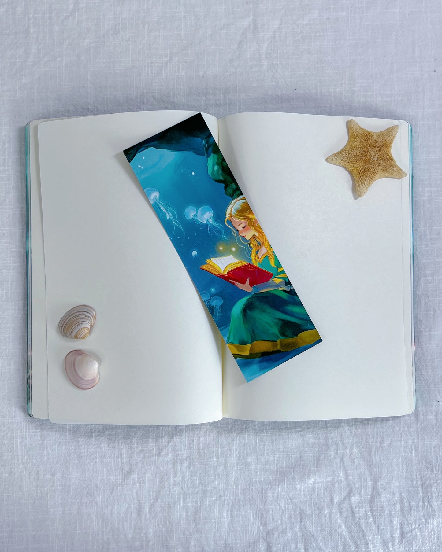 🧜‍♀️Tales Beneath the Tides – Bookmark & Sprayed-Edges Notebook Set🐚